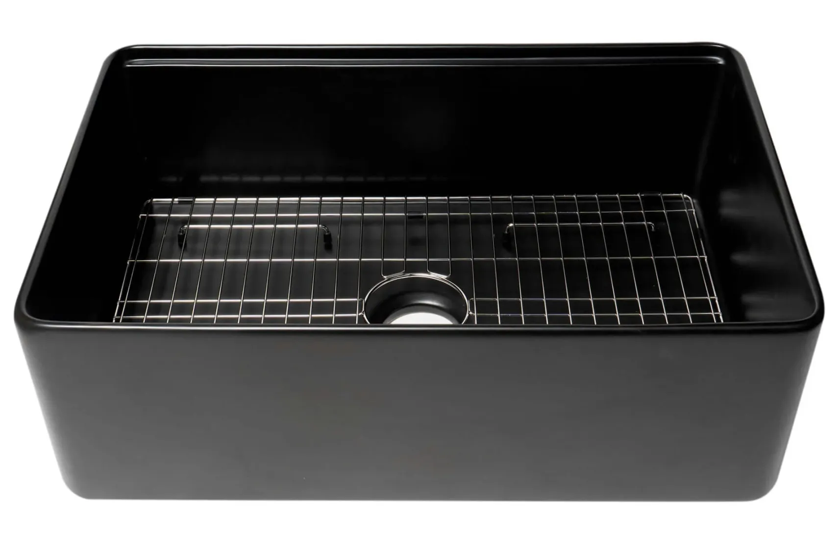 ALFI brand 30" Fireclay Workstation Farmhouse Step Rim Sink with Accessories, Black Matte, No Faucet Hole, ABFS3020-BM