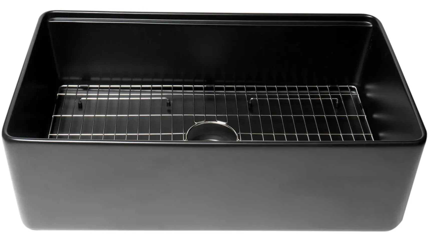 ALFI brand 33" Fireclay Workstation Farmhouse Step Rim Sink with Accessories, Black Matte, No Faucet Hole, ABFS3320S-BM