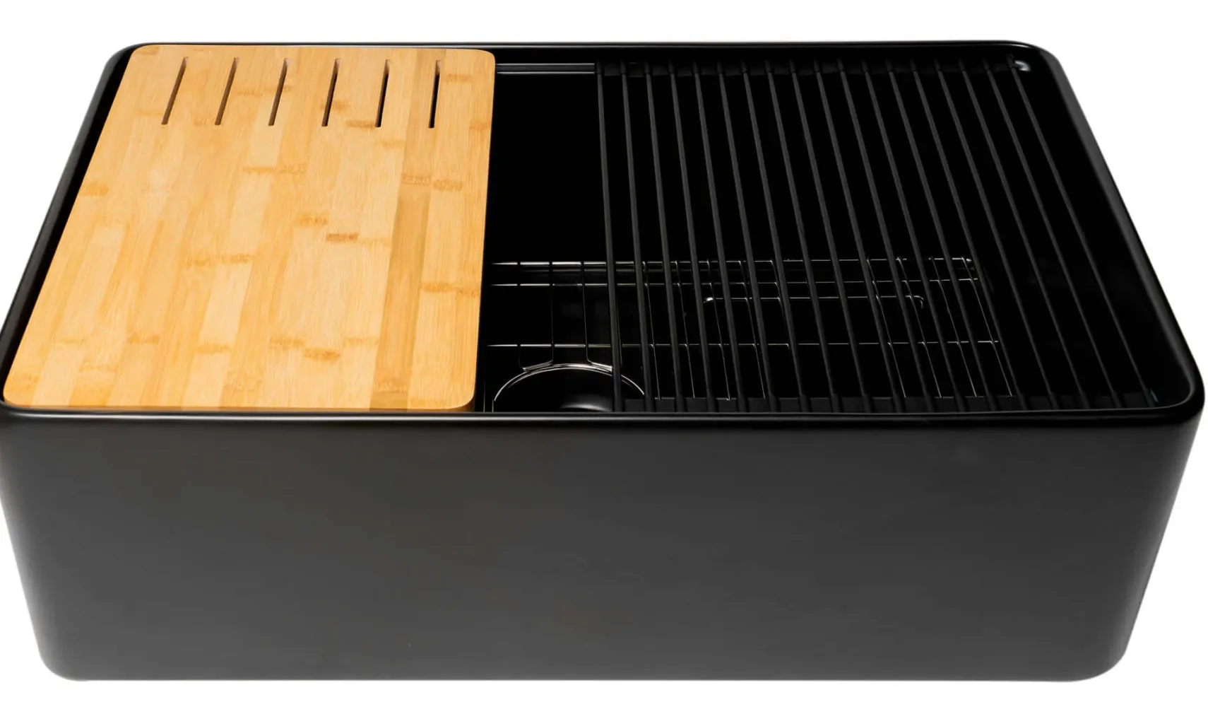 ALFI brand 33" Fireclay Workstation Farmhouse Step Rim Sink with Accessories, Black Matte, No Faucet Hole, ABFS3320S-BM