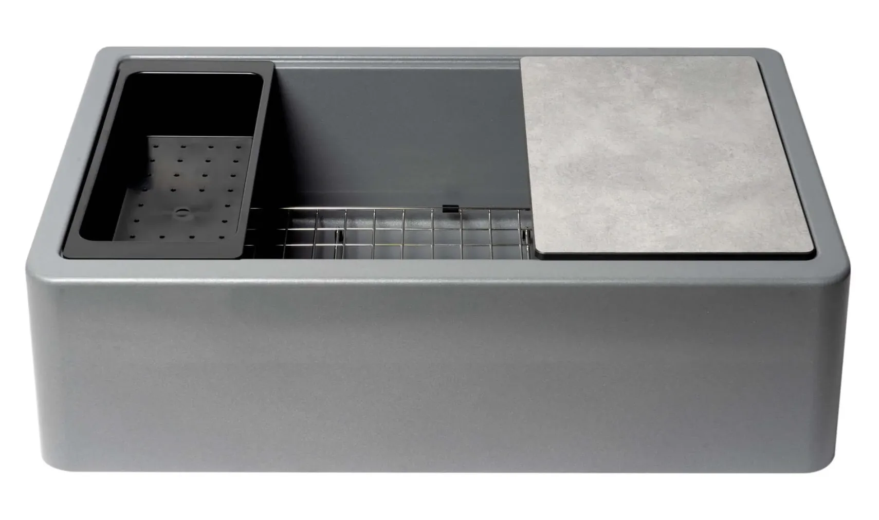 ALFI brand 33" Granite Composite Workstation Farmhouse Sink with Accessories, Titanium, No Faucet Hole, AB33FARM-T