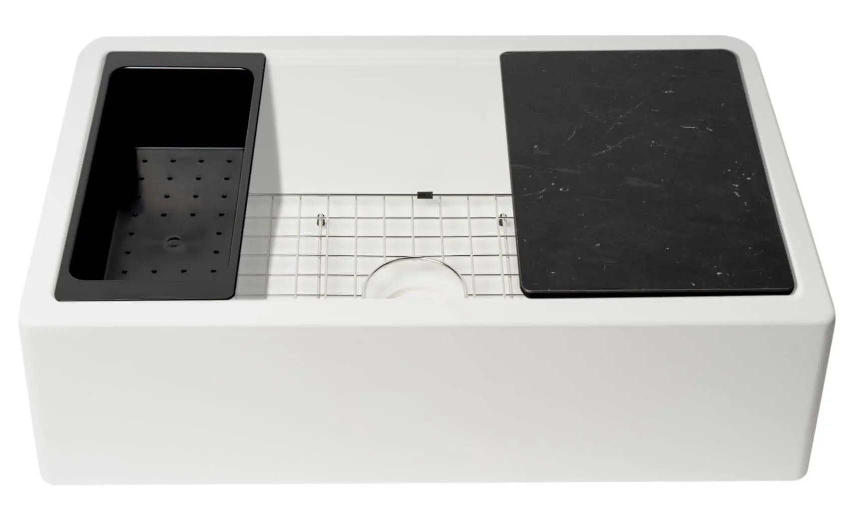 ALFI brand 33" Granite Composite Workstation Farmhouse Sink with Accessories, White, No Faucet Hole, AB33FARM-W