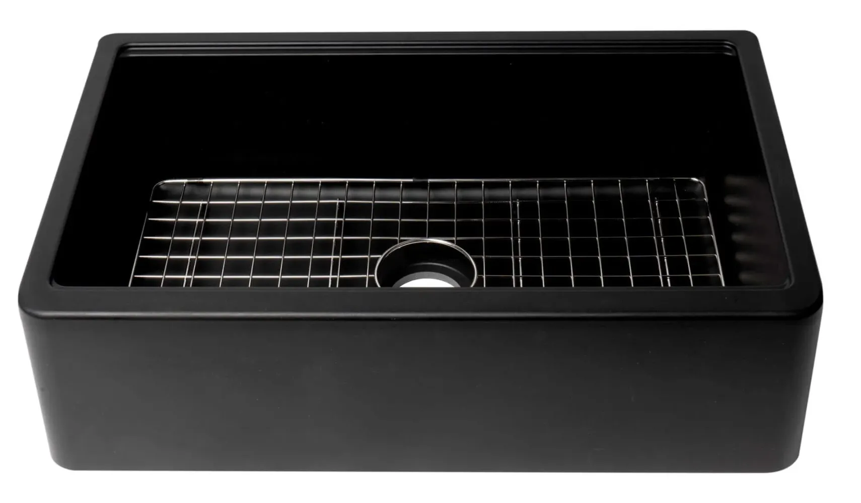ALFI brand 33" Granite Composite Workstation Farmhouse Sink with Accessories, Black, No Faucet Hole, AB33FARM-BLA
