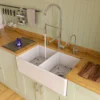 ALFI 32" Decorative Lip Double Bowl Fireclay Farmhouse Apron Sink, White, AB539-W
