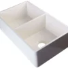 ALFI 32" Double Bowl Fireclay Farmhouse Apron Sink, Biscuit, AB539-B