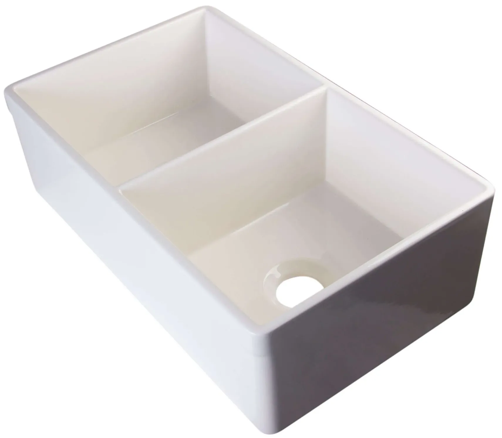 ALFI 32" Double Bowl Fireclay Farmhouse Apron Sink, Biscuit, AB539-B