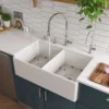 ALFI 32" Double Bowl Fireclay Farmhouse Apron Sink, White, AB538-W