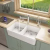 ALFI 32" Double Bowl Fireclay Farmhouse Apron Sink, White, AB512-W