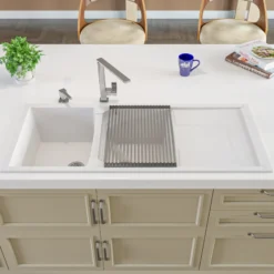 ALFI 46" Double Bowl Granite Composite Kitchen Sink with Drainboard, White, AB4620DI-W