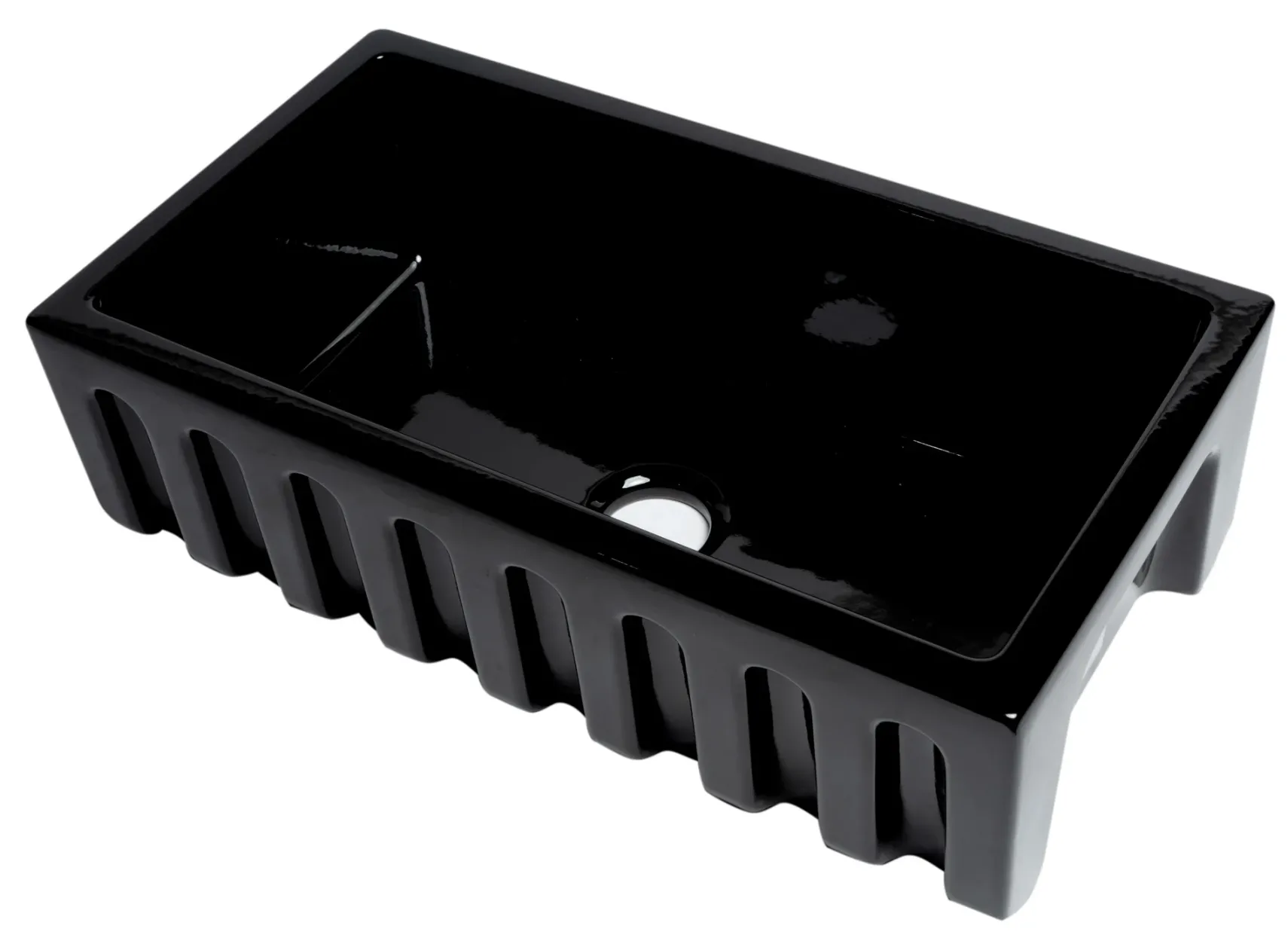 ALFI 33" Fireclay Farmhouse Kitchen Sink, Single Bowl, Reversible, Black Gloss, AB3318HS-BG