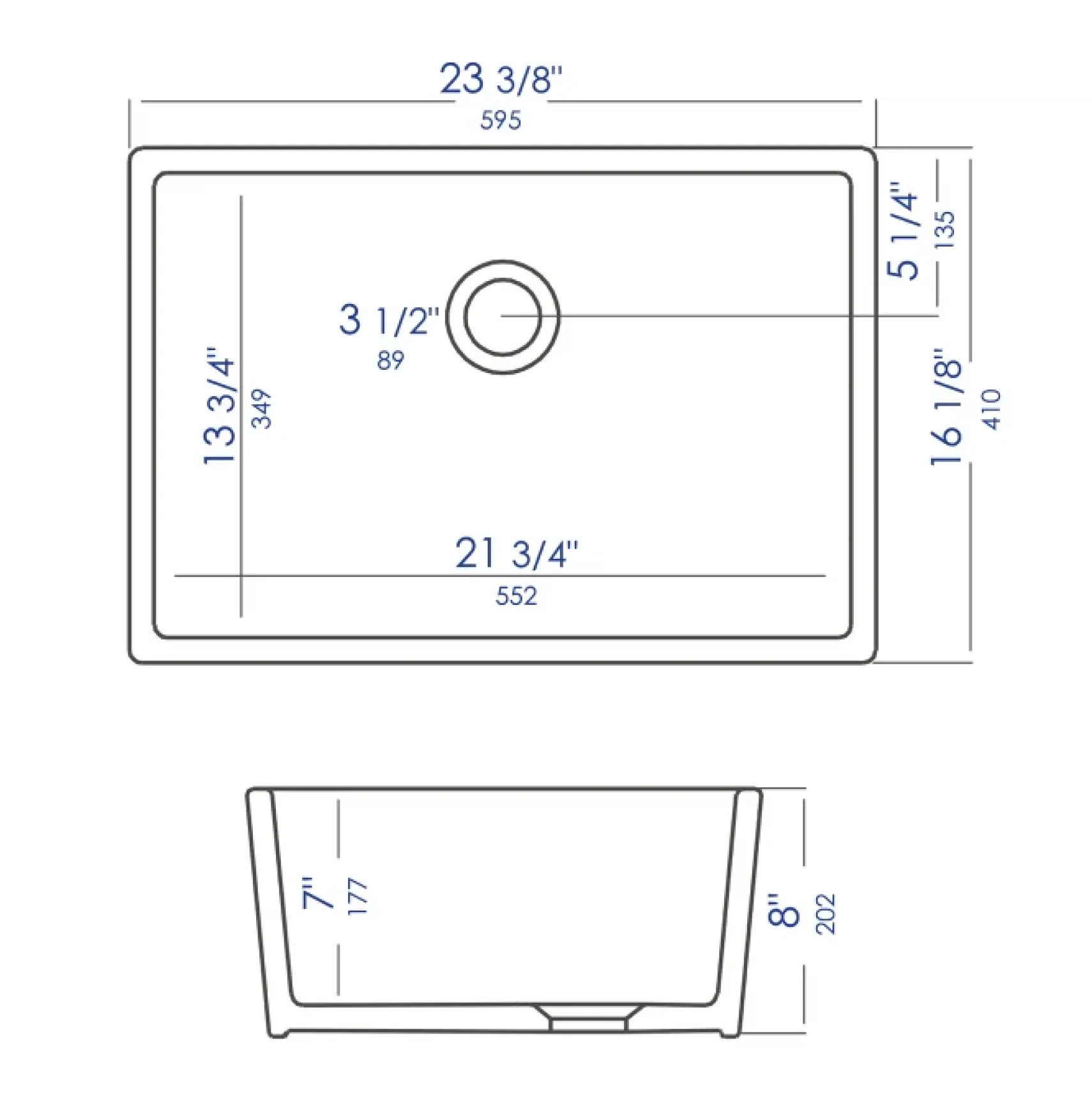 ALFI 23" Fireclay Smooth Apron Single Bowl Farmhouse Apron Sink, White, AB503-W