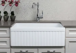 ALFI 32" Fluted Double Bowl Fireclay Farmhouse Apron Sink, White, AB537-W