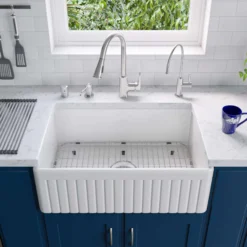 ALFI 30" Fluted Single Bowl Fireclay Farmhouse Apron Sink, White, AB509-W