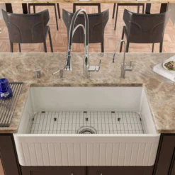 ALFI 33" Fluted Single Bowl Fireclay Farmhouse Apron Sink, White, AB532-W