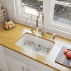 ALFI 24 inch White Single Bowl Fireclay Undermount Kitchen Sink, AB503UM-W