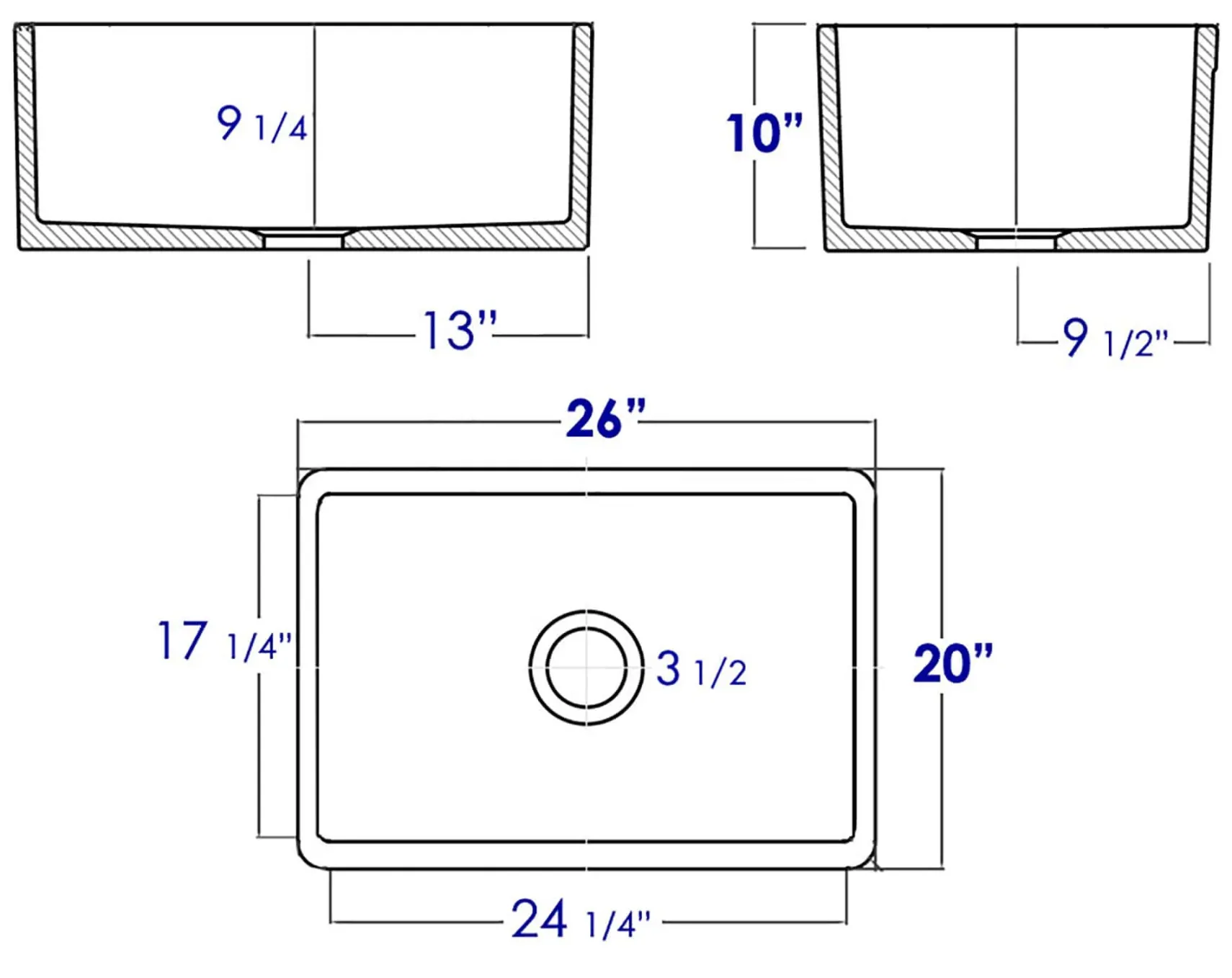 ALFI 26" Single Bowl Fireclay Farmhouse Apron Sink, White, Decorative, AB506-W