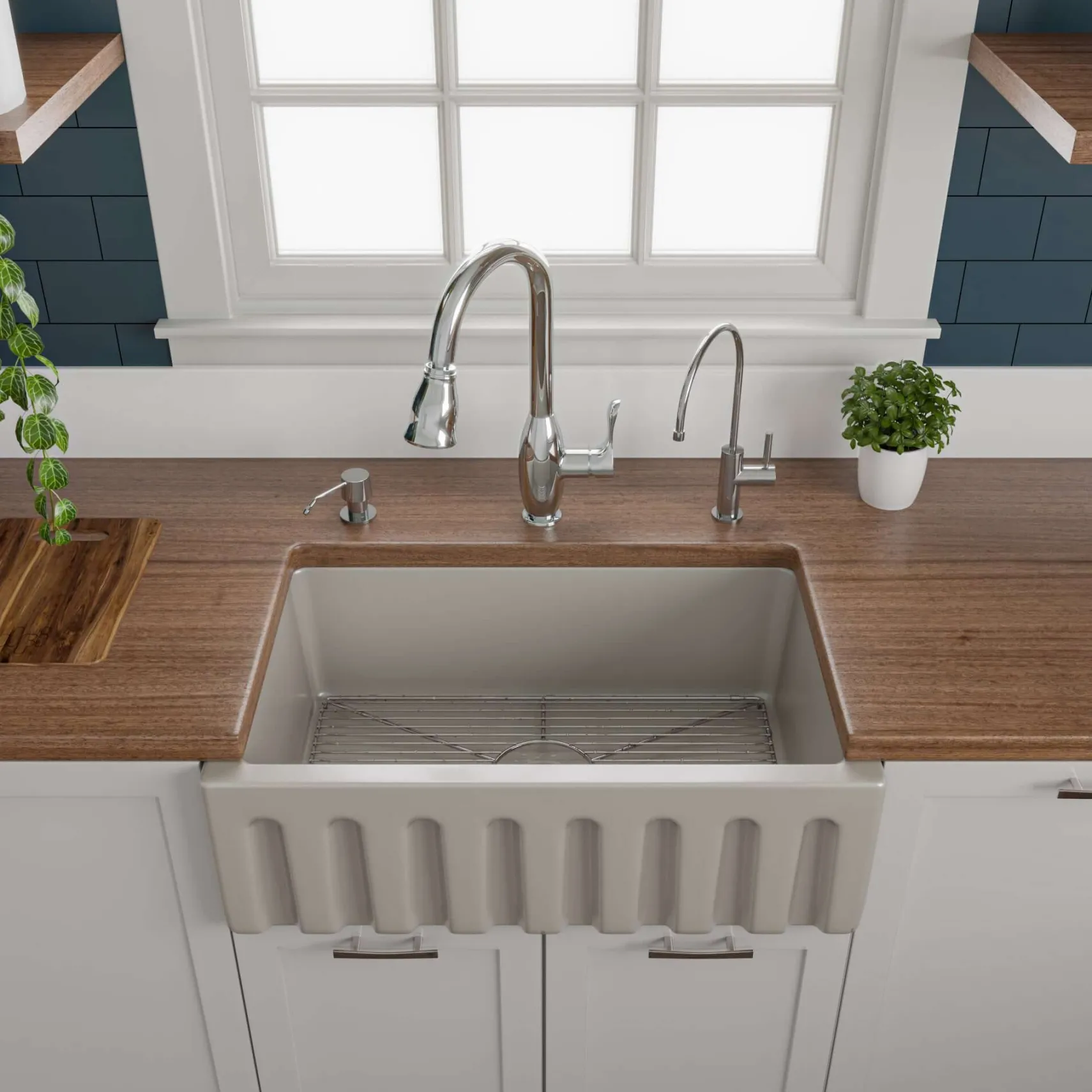 ALFI 30" Single Bowl Fireclay Farmhouse Apron Sink, Biscuit, Reversible, AB3018HS-B