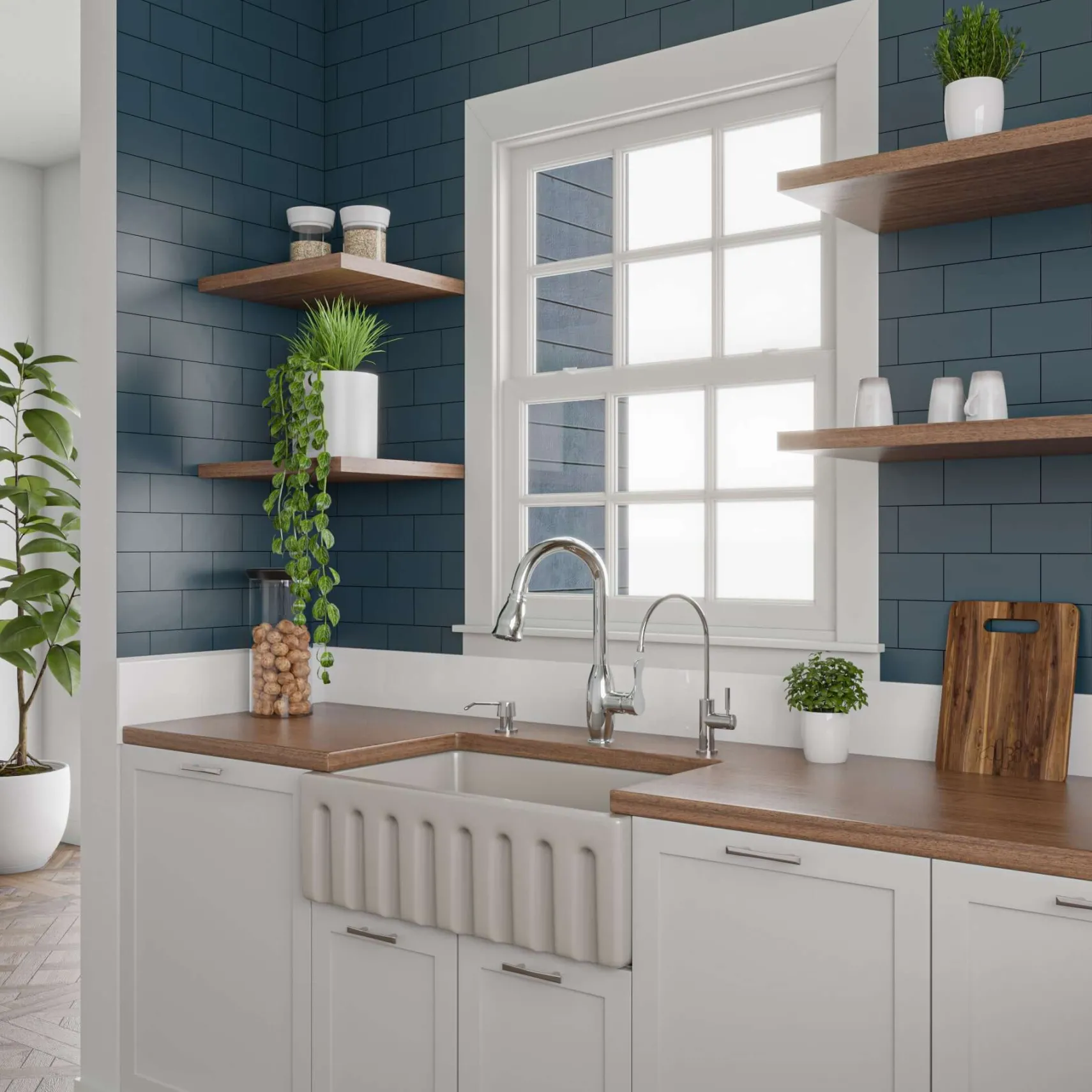 ALFI 30" Single Bowl Fireclay Farmhouse Apron Sink, Biscuit, Reversible, AB3018HS-B