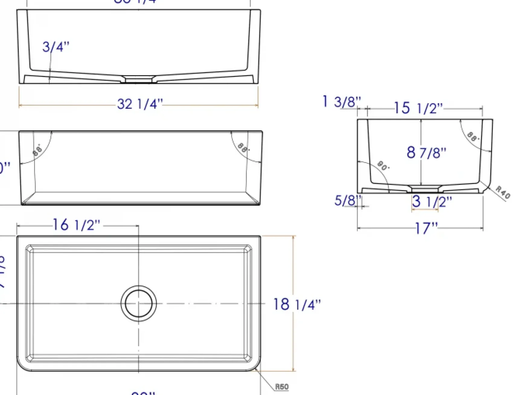 ALFI 33" Single Bowl Thick Wall Fireclay Farmhouse Apron Sink, Reversible, Biscuit, AB3318SB-B
