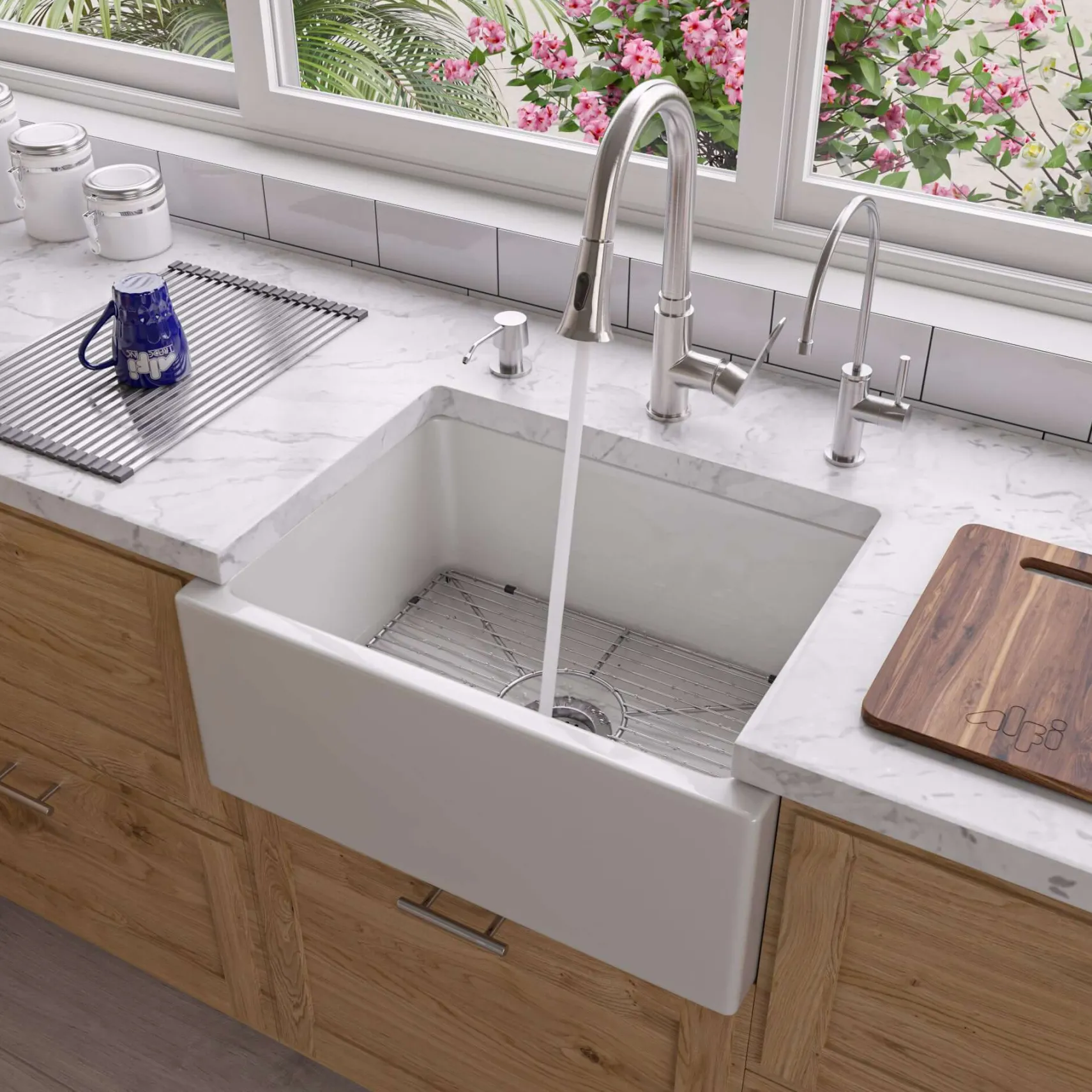 ALFI 24" Single Bowl Thick Wall Fireclay Farmhouse Apron Sink, White, AB2418SB-W