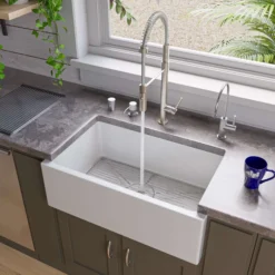ALFI 30" Single Bowl Thick Wall Fireclay Farmhouse Apron Sink, White, AB3018SB-W