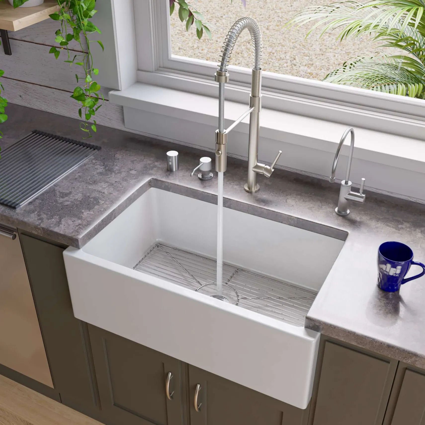 ALFI 30" Single Bowl Thick Wall Fireclay Farmhouse Apron Sink, White, AB3018SB-W