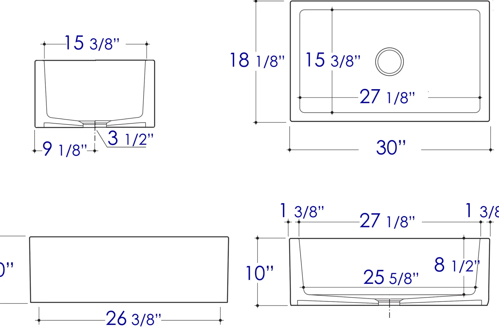 ALFI 30" Single Bowl Thick Wall Fireclay Farmhouse Apron Sink, White, AB3018SB-W