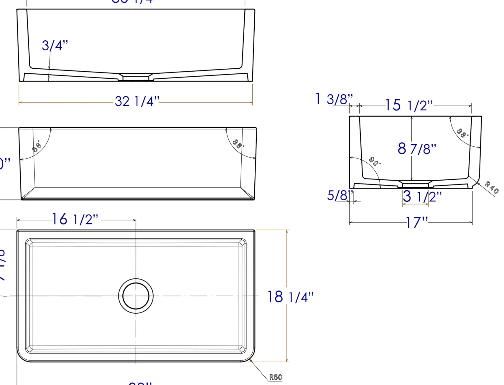 ALFI 33" Single Bowl Thick Wall Fireclay Farmhouse Apron Sink, Reversible, White, AB3318SB-W