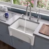 ALFI 24" Thick Wall Single Bowl Fireclay Farmhouse Apron Sink, White, AB2418ARCH-W
