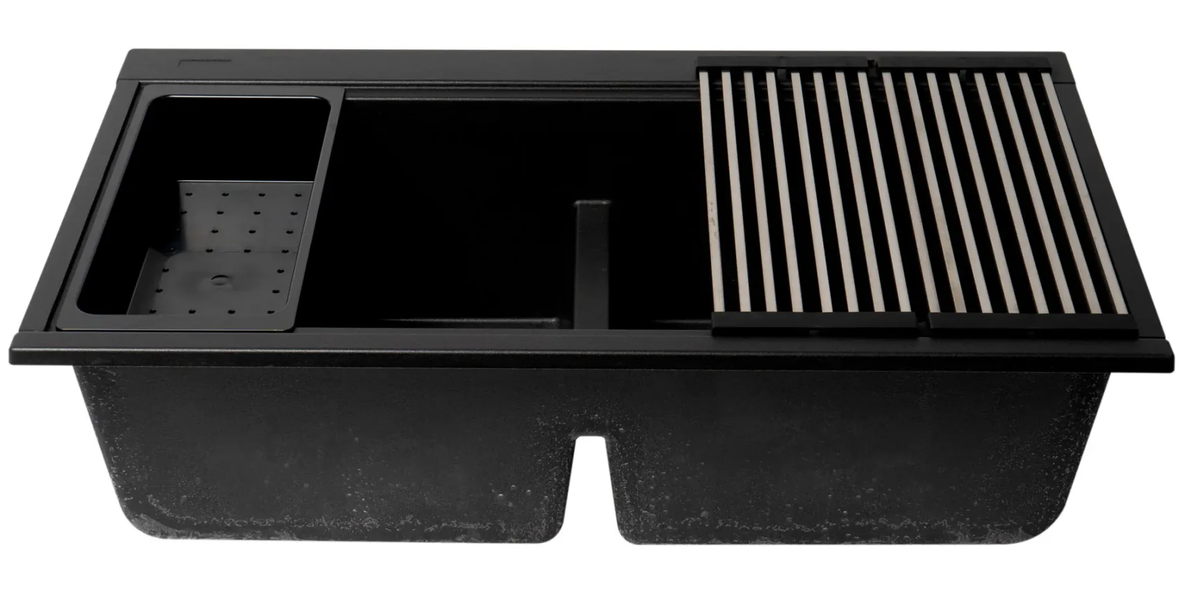 ALFI 34" Undermount Granite Composite Workstation Kitchen Sink with Accessories, 50/50 Double Bowl, Black, 0 Faucet Hole, AB3418DBUM-BLA