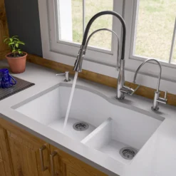 ALFI White 33" Double Bowl Undermount Granite Composite Kitchen Sink, AB3320UM-W