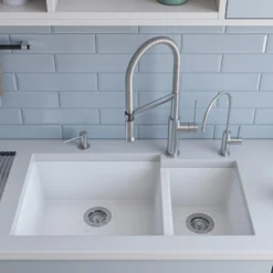 ALFI White 34" Double Bowl Undermount Granite Composite Kitchen Sink, AB3319UM-W