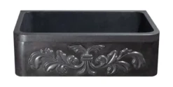 33" Black Granite Stone Farmhouse Kitchen Sink, Single Bowl, Floral Front, KF332010SB-F2-BK