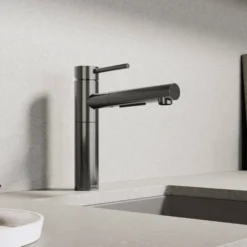 Blanco Alta II Low Arc Pull-Out Kitchen Faucet, Satin Dark Steel, 1.5 GPM, Brass, 527562