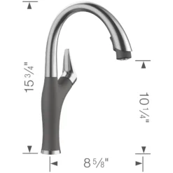 Blanco Artona 1.5 GPM Brass Kitchen Faucet, Pull-Down, Cinder/Stainless, 442033