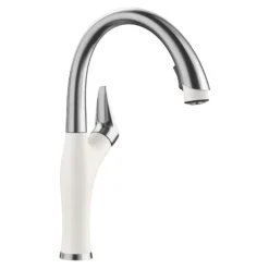 Blanco Artona 1.5 GPM Brass Kitchen Faucet, Pull-Down, White/Stainless, 442036