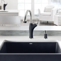 Blanco Artona 1.5 GPM Brass Kitchen Faucet, Pull-Down, Anthracite/Stainless, 442031