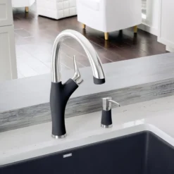 Blanco Artona 1.5 GPM Brass Kitchen Faucet, Pull-Down, Anthracite/Stainless, 442031