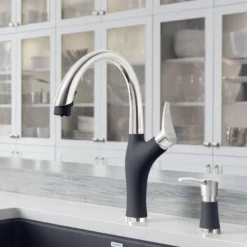 Blanco Artona 1.5 GPM Brass Kitchen Faucet, Pull-Down, Anthracite/Stainless, 442031
