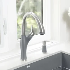 Blanco Artona 1.5 GPM Brass Kitchen Faucet, Pull-Down, Metallic Gray/Stainless, 442034