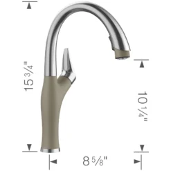 Blanco Artona 1.5 GPM Brass Kitchen Faucet, Pull-Down, Truffle/Stainless, 442035
