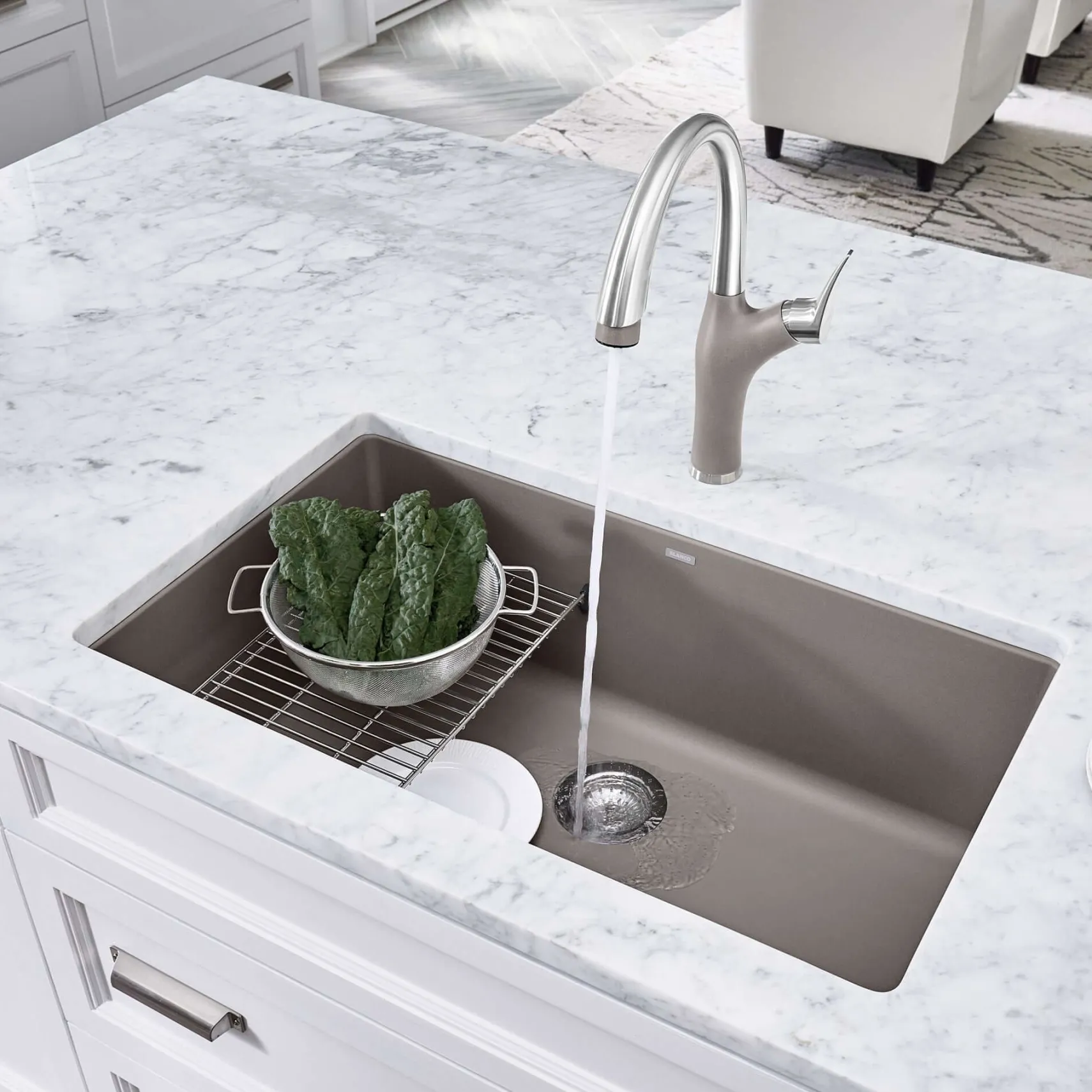 Blanco Artona 1.5 GPM Brass Kitchen Faucet, Pull-Down, Truffle/Stainless, 442035
