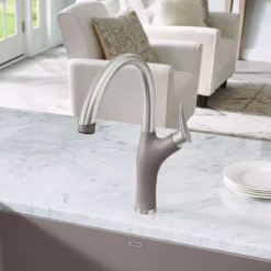 Blanco Artona 1.5 GPM Brass Kitchen Faucet, Pull-Down, Truffle/Stainless, 442035