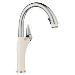 Blanco Artona Pull-Down Dual-Spray Kitchen Faucet, PVD Steel/Soft White, 1.5 GPM, Brass, 443040
