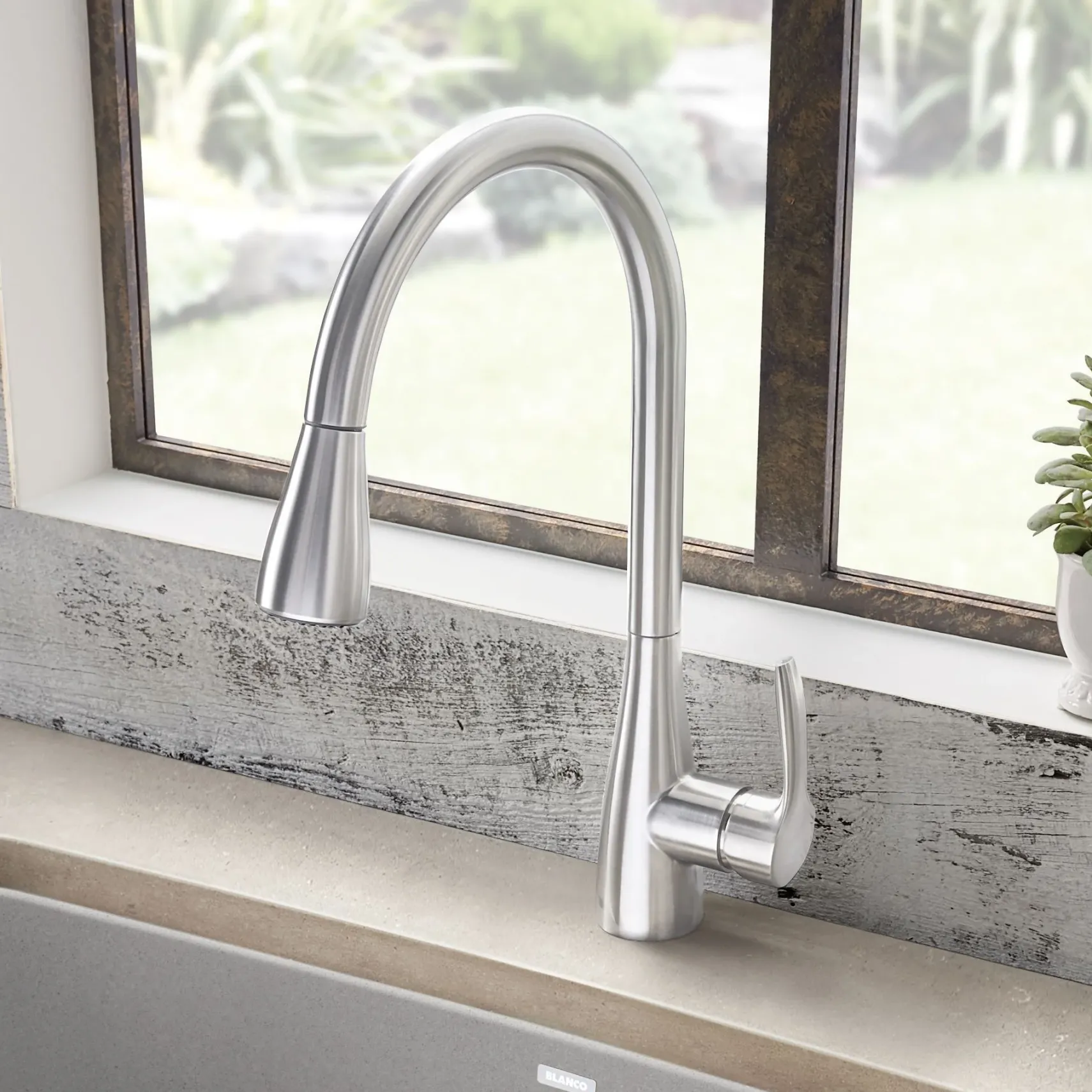 Blanco Atura 1.5 GPM Brass Kitchen Faucet, Pull-Down, Stainless, 442208