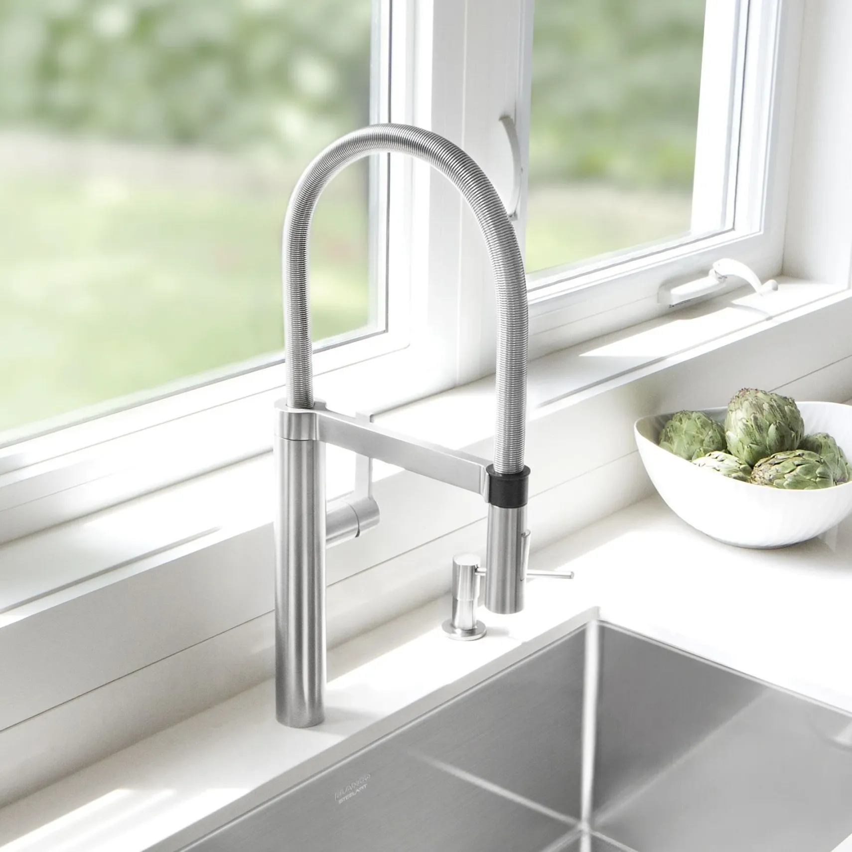 Blanco Culina 2.2 GPM Brass Kitchen Faucet, Semi-Pro, Satin Nickel, 441332