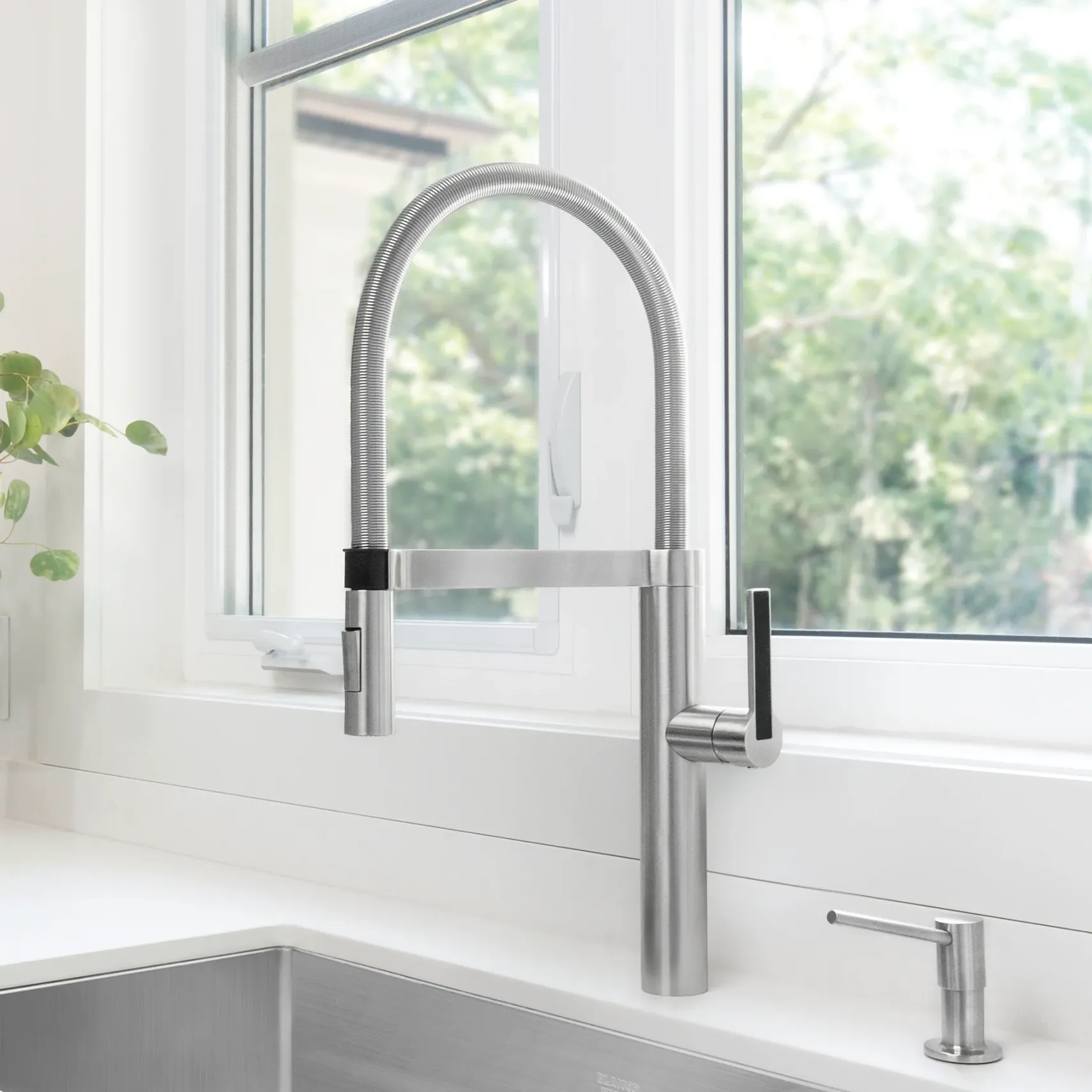 Blanco Culina 1.8 GPM Brass Kitchen Faucet, Semi-Pro, Satin Nickel, 441407