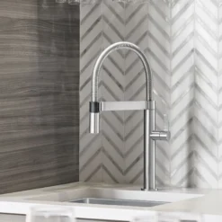 Blanco Culina 2.2 GPM Brass Kitchen Faucet, Semi-Pro, Satin Nickel, 441623
