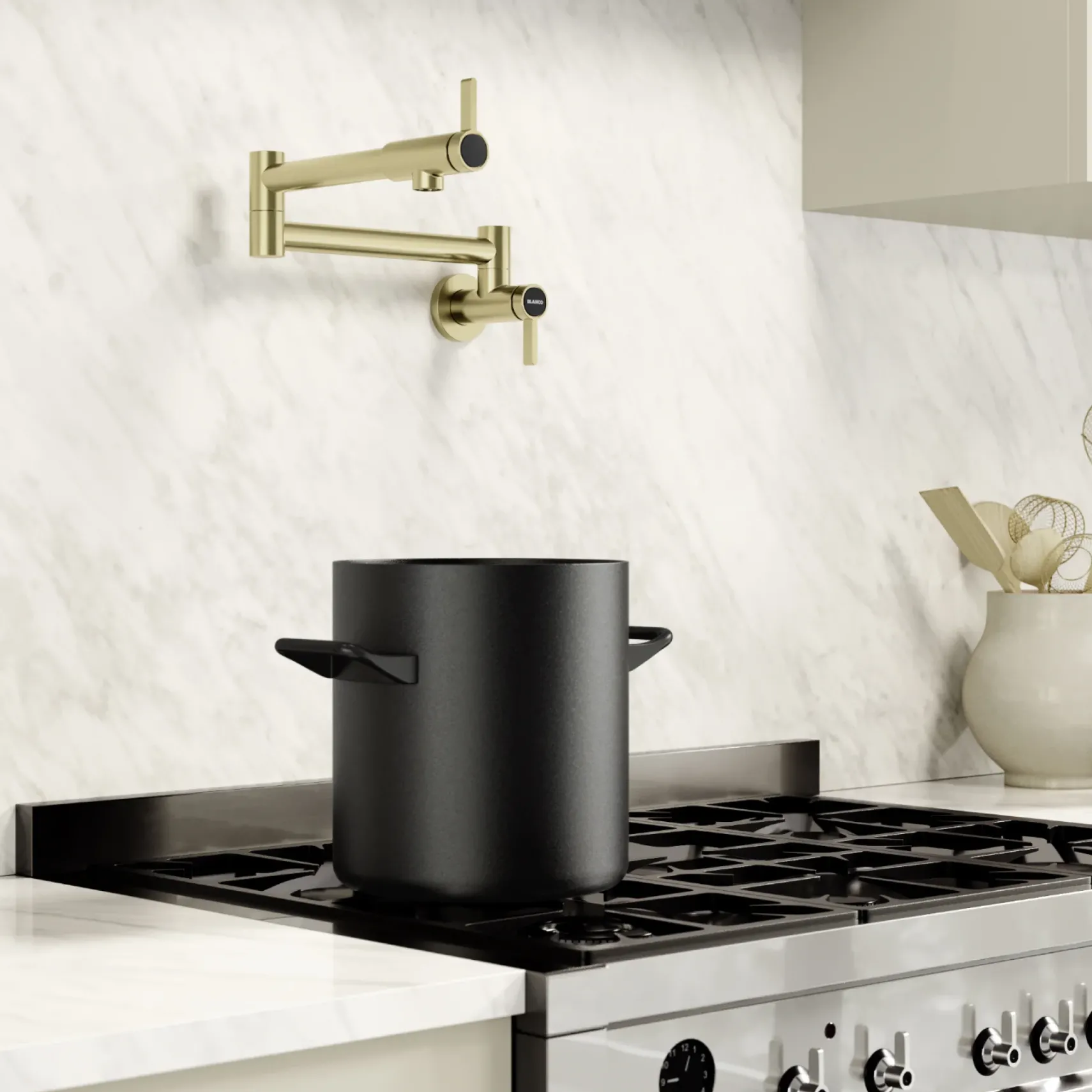 Blanco Culina II Wall-Mounted Pot Filler, Satin Gold, 1.5 GPM, Brass, 527488