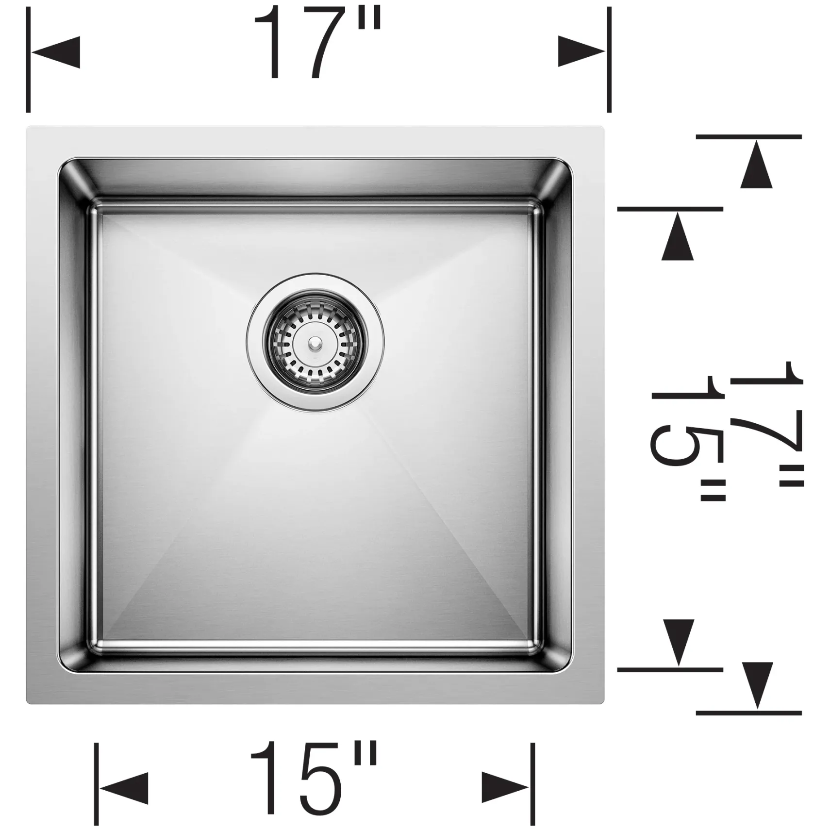 Blanco Cuvee 17" Square Stainless Steel Bar/Prep Sink, Satin Polish, 16 Gauge, No Faucet Hole, 524755