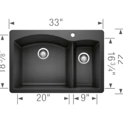 Blanco Diamond 33" Dual Mount Granite Composite Kitchen Sink, Silgranit, 70/30 Double Bowl, Anthracite, 440199